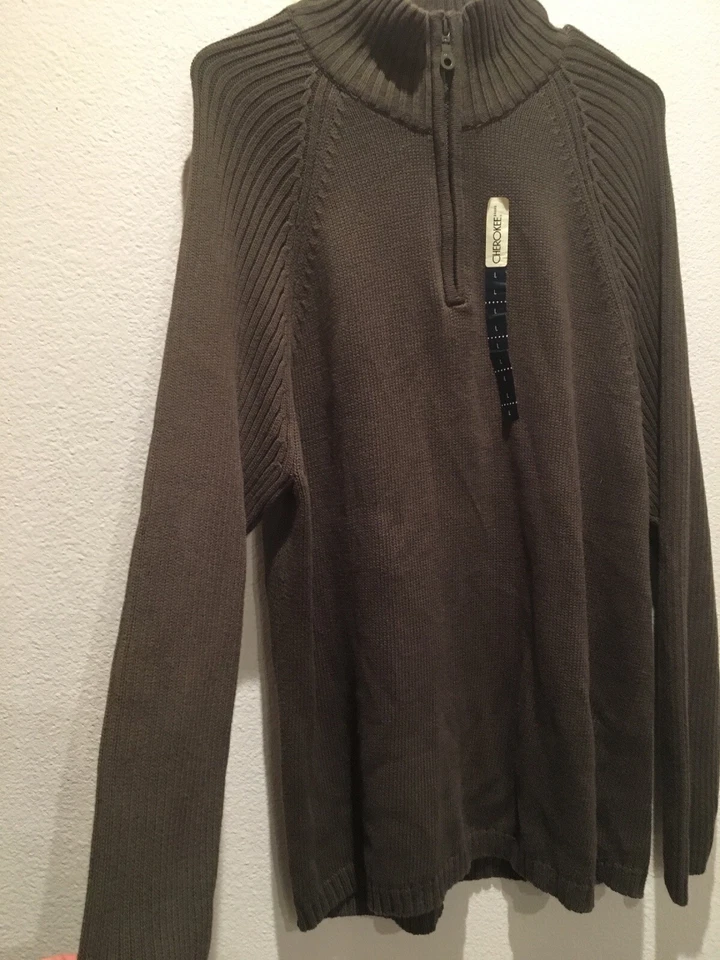 Cherokee Men’s Sweater Pullover Long Sleeve 1/4 Zipper 100% Cotton Size Large - Image 3 of 4