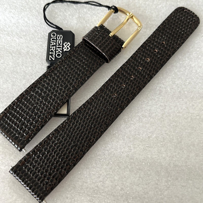 Seiko Men Dress Watch Strap 18/15 Dark Brown Leather Extra Thin Original JAPAN