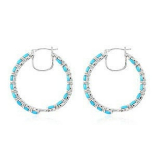 Sleeping Beauty Turquoise Inside Out Hoop Earrings Platinum Over Sterling Silver - Picture 4 of 4