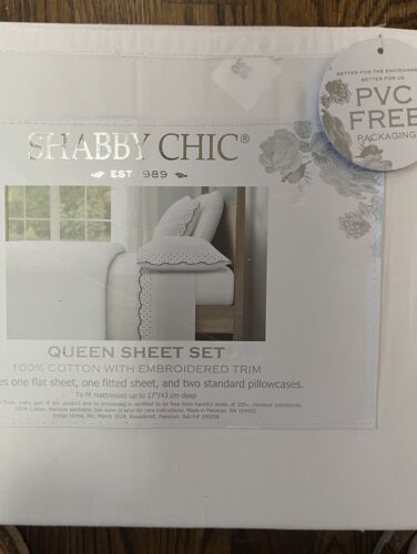 Set lenzuola regine shabby chic ricamate a pois capesante BLU NAVY bianco 100% cotone - Foto 5 di 5