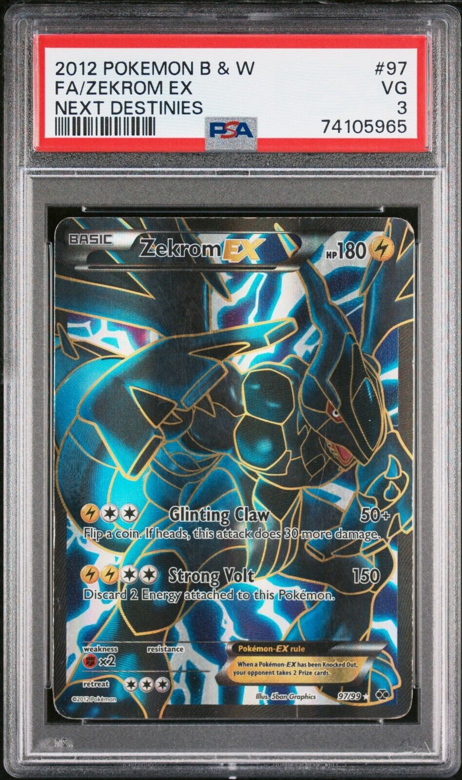 Pokemon PSA 3 Zekrom EX 97/99 Full Art Holo Rare BW Next Destinies