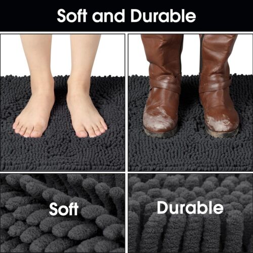 32"x20" Highly Absorbent Chenille Doormat - Non-Slip Entryway Mat in Dark Gray - Picture 6 of 9