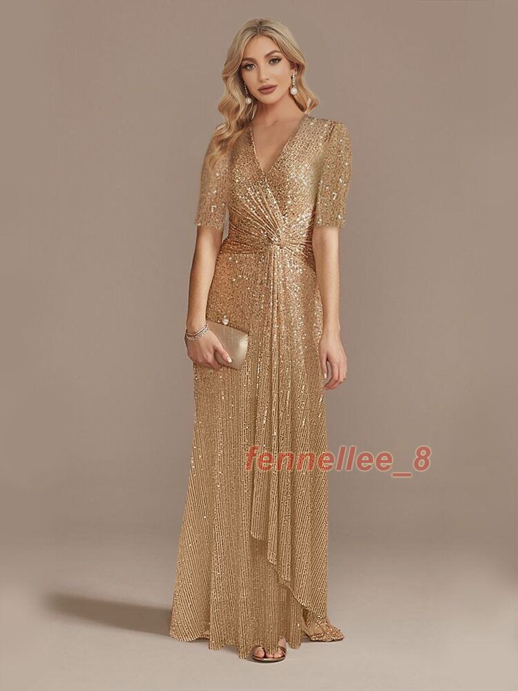 Luxury V-Neck Evening Dresses Women Party Maxi Dress Sequin Gowns Prom Dress