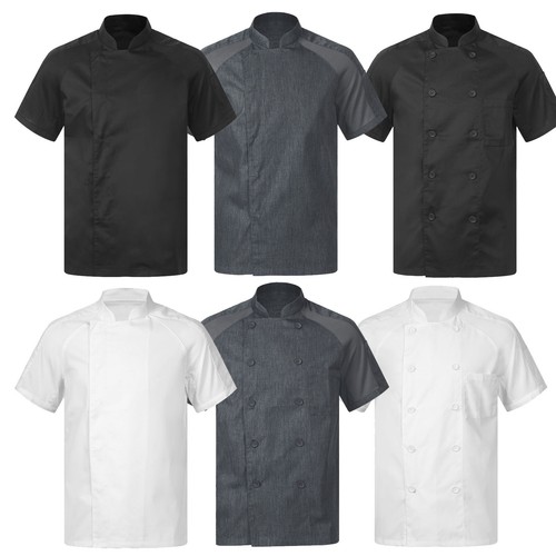 Herren Kurzarm Koch Mantel Jacke Küche Restaurant Kochen Uniform Hemd Tops - Bild 1 von 54