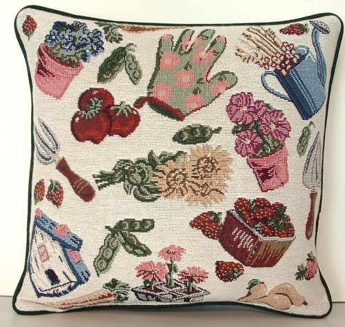 Gardening Items - Fruit & Vegetables w/ Spade, Watering Can, Tapestry Pillow New - Picture 4 of 5