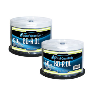 100 Optical Quantum 6x 50GB Blu-ray Double Layer BD-R DL Logo Top OQBDRDL06LT-50