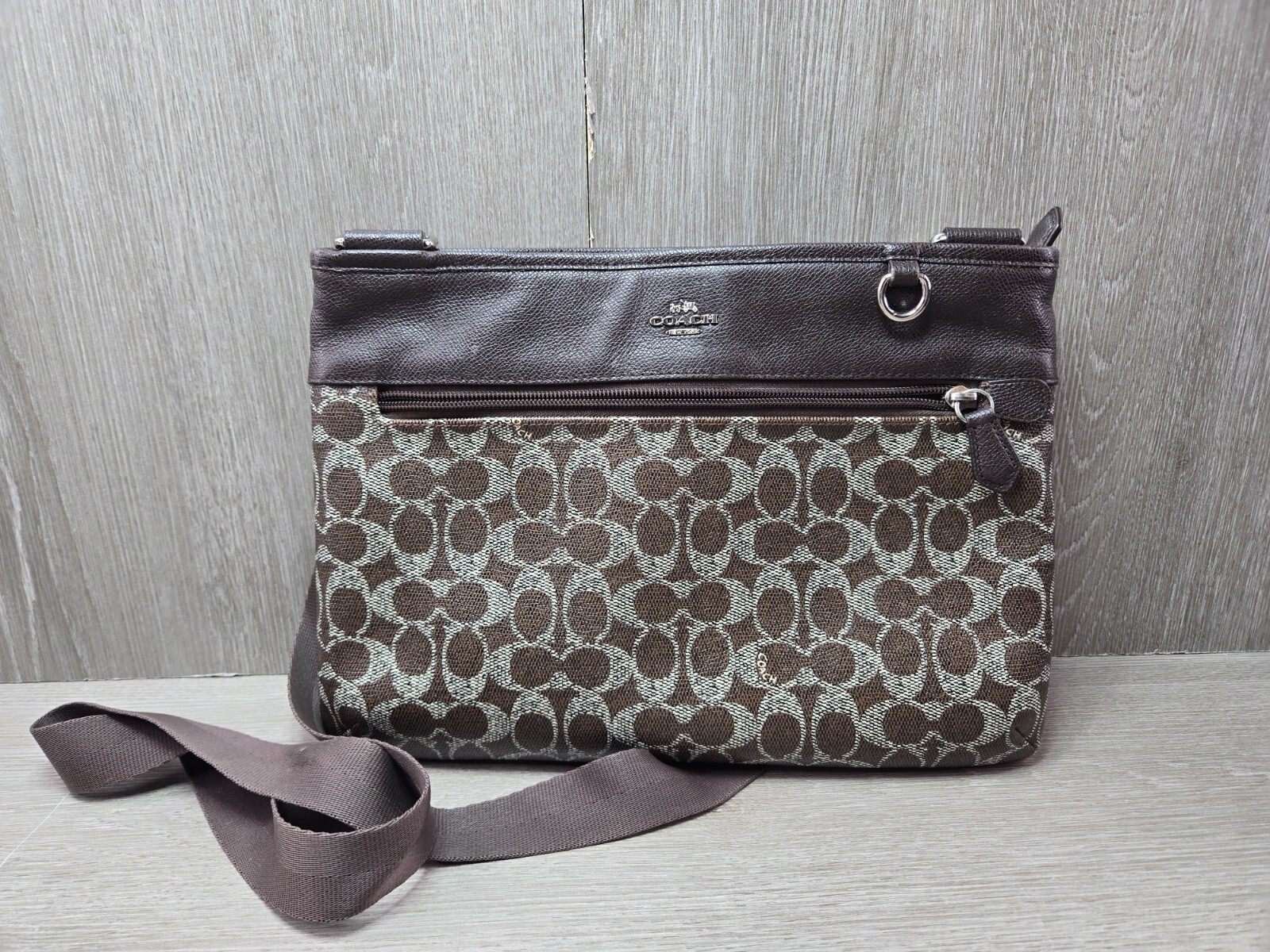 Authentic Coach Brown Monogram Leather Crossbody … - image 1