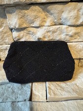 Vintage Black HAND Beaded Clutch Purse Handmade in Japan FREE SHIPPING