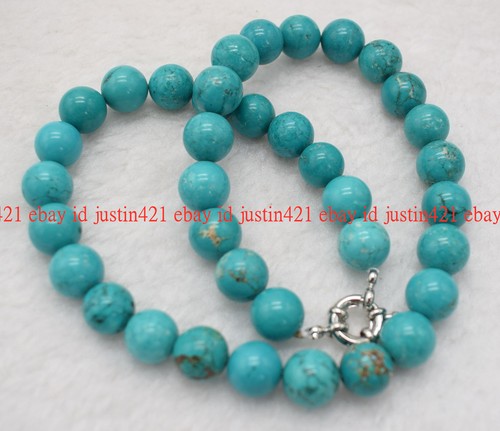 100% Natural 6/8/10/12mm Blue Turquoise Round Gemstone Necklace 16-72" AAA - Picture 8 of 12