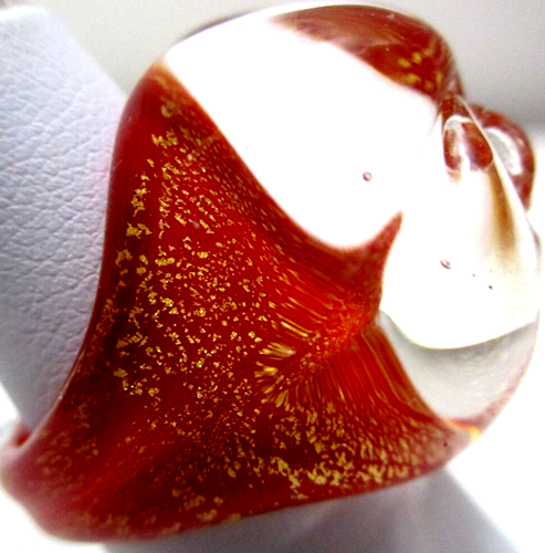Murano Lamp Work Glass Ring Italy Infused 22K Gold Foil Flower Red Size 6 - Picture 4 of 7