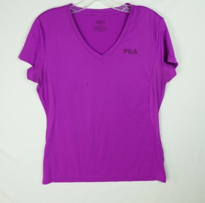 Women's Fila Purple V-Neck Dri Fit Active Wear Shirt Size Medium Small Spot