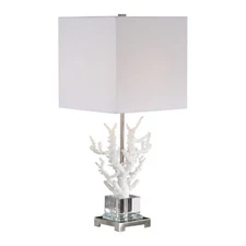 Elegant White Branch Coral Crystal Coastal Table Lamp | Organic Sculpture Luxe