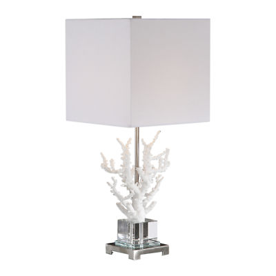 Elegant White Branch Coral Crystal Coastal Table Lamp | Organic Sculpture Luxe