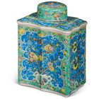 US SELLER - Light Blue and Turquoise Chinese Porcelain Tea Jar with Flower Motif