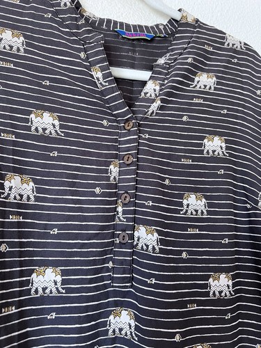 Akkriti Damen Top Shirt Tunika Medium gestreift Elefantenmuster Lasche 3/4 Ärmel - Bild 3 von 7