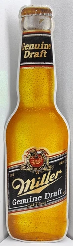 Vintage Miller Brewing Co Genuine Draft Bottle Sign Metal Tin Advertisement 30”