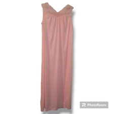 Vintage Aristocraft Pink Sleeveless Nightgown-Medium-Lace Bodice-Embroidered-70s