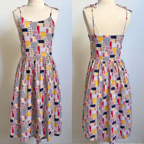 60s vintage patchwork print summer dress cottage pattern metal zipper sundress - Picture 1 of 11