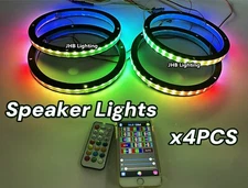 JHB 4PCS 8"CHASING FLOW LED Audio Speaker Rings Lights Remote APP Waterproof Kit
