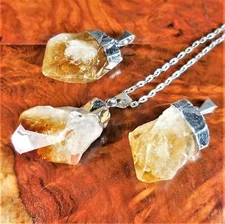 Raw Citrine Crystal Point Pendant Silver Plated Necklace Charm Healing Crystals