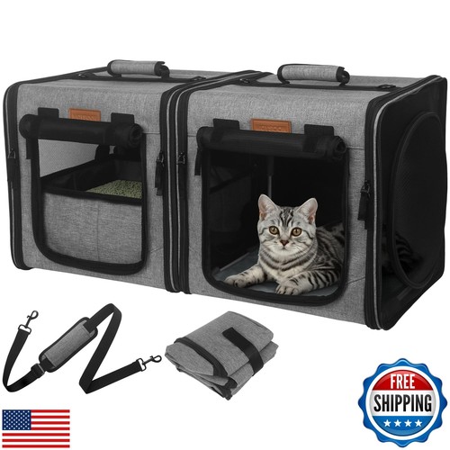 PETUX Collapsible Cat Carrier for 2 Small Cats, 28"x14"x14" Portable Kitten C