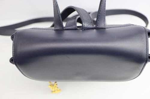 Vintage Yves Saint Laurent YSL All Over Pattern Backpack Bag Navy Leather Charm - Picture 12 of 24