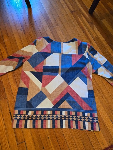 Alfred Dunner Petite Med Bejeweled neckline 3/4 sleeve 70s retro colors - Picture 2 of 6