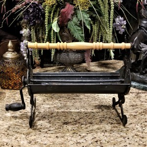 Primitive Vintage Cast Iron Fireplace Newspaper Log Roller Fire