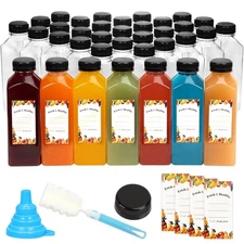 36pcs 16oz Juice Bottles, Plastic Bottles with Lids, Reusable Clear Container...