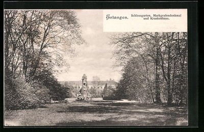 Postcard of Erlangen, castle gardens, Margrave monument and hospital