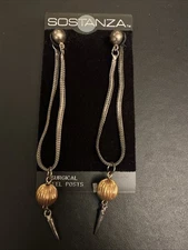 NEW On card unworn SOSTANZA silvertone 4”Dangle earrings