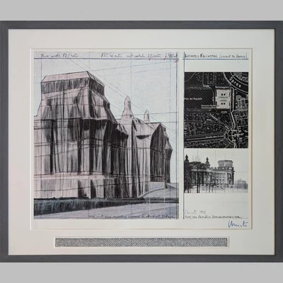 Christo Wrapped Reichstag I handsigniert und mit Originalstoff gerahmt - Bild 1 von 4