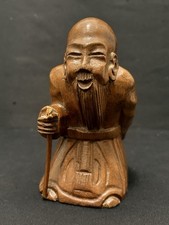 Shou Zing Wooden Hand Carved Wooden Ornament God of Longevity Statue Feng Shui
