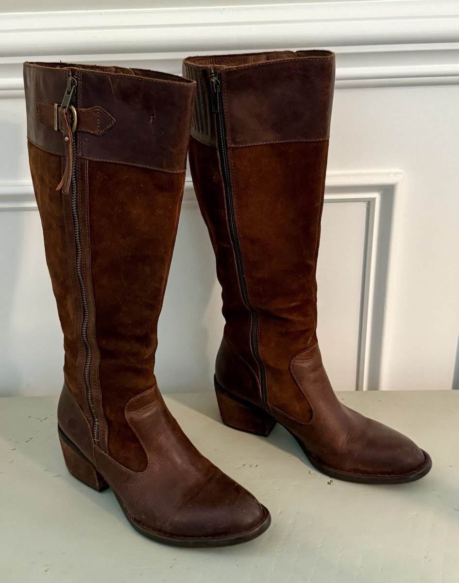 Born Uchee Knee High Heel Boot Brown Suede Leather Size F73880