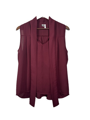 Free Press Nordstrom Burgundy Sleeveless Blouse Medium Shawl Collar Tie Front