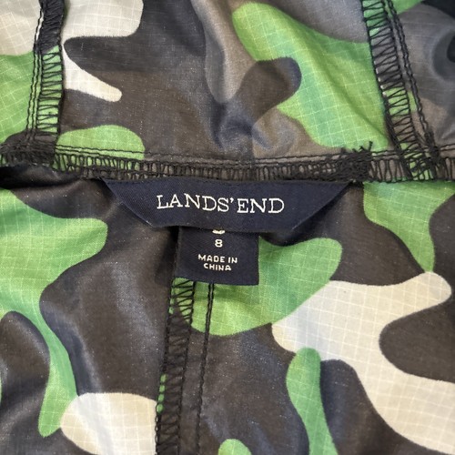 Lands' End Youth S (8) Hooded Zip-up Windbreaker Green Black Camo - Picture 8 of 11
