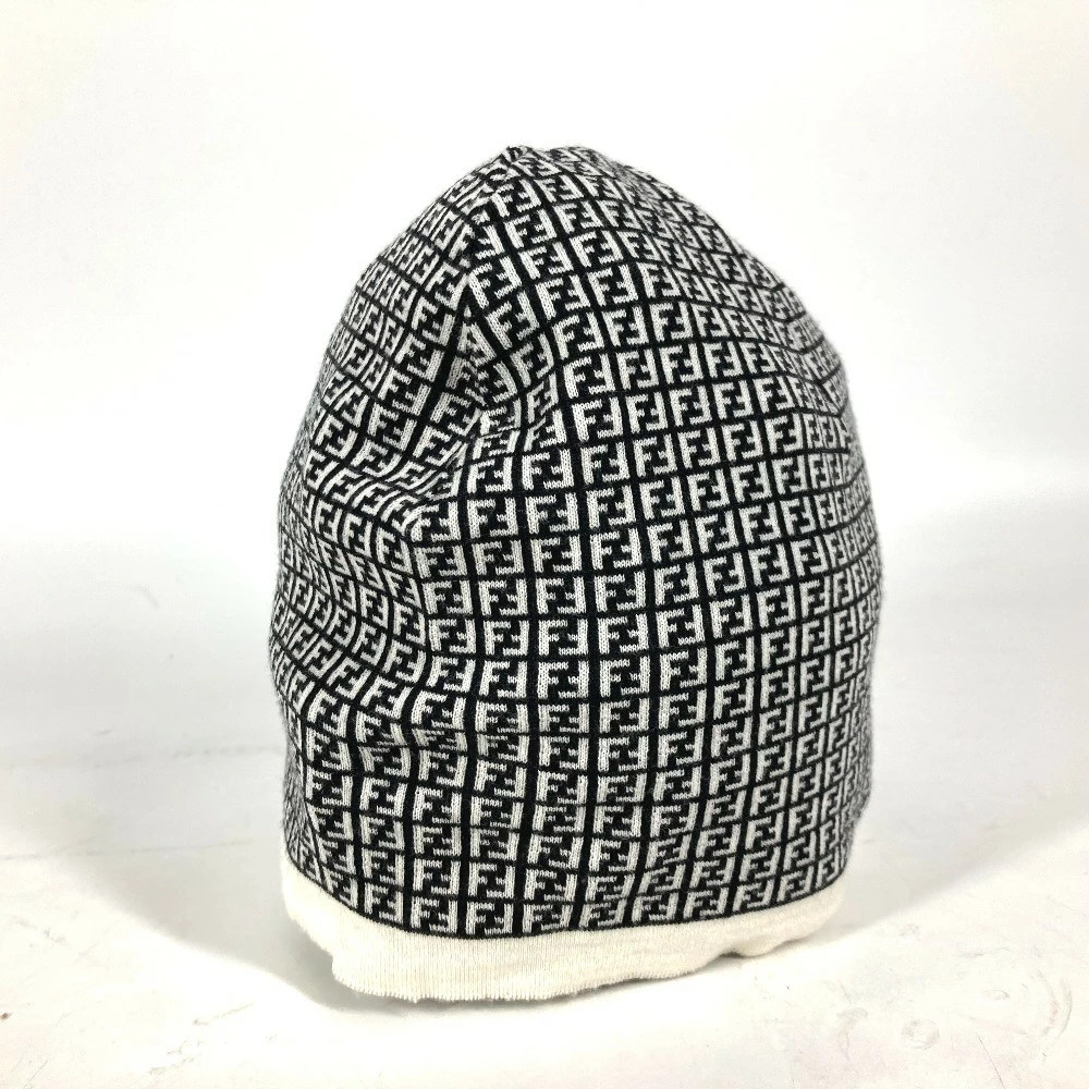 FENDI FXQ056 Zucca Logo Beanie Hat Knit Cap Knit Cap Wool Women's Black thumbnail 3