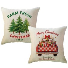 2Pack Merry Christmas Pillow Cover 18x18 Inch 18" x 18" Pack of 2 Green/Red