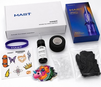 MAST Pro Tattoo Kit Cartridge Needles Pro Needle Pins w/ Ink, Gloves, Tape