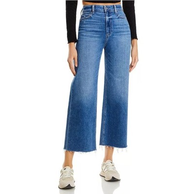 PAIGE DENIM WOMENS SIZE 31 ANESSA ANKLE WIDE LEG RAW HEM VIVA BLUE NEW