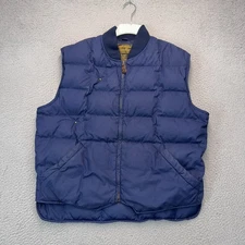 Eddie Bauer Puffer Vest Jacket Mens XL Blue Down Filled Outdoor Vintage FLAW