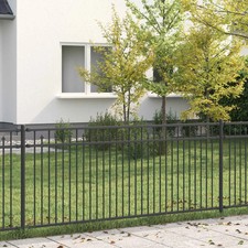WALPLUS Outdoor Spike Fence Black 200x130cm Powder-Coated Steel Garden Panel