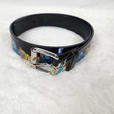 Black Belt Size 32 Silver Buckle Embossed Cityscape EUC