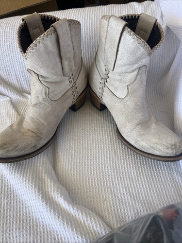 Lane EMMA JANE Women’s Cowboy Bootie 7.5 White Suede Western Style Cowgirl Boots - Bild 3 von 7