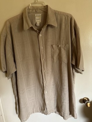Saddlebred Men's Shirt SZ 3XLT Washable Linen Blend Beige Window Pane SS EC