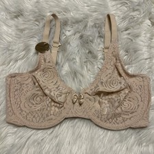 Wacoal 30D Bra Beige Halo Lace Underwire Unlined Seamless Back Closure 851205