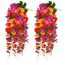 Artificial Flowers for Outdoors 3 Pack Fake Hanging Plants with Faux Hibiscus...