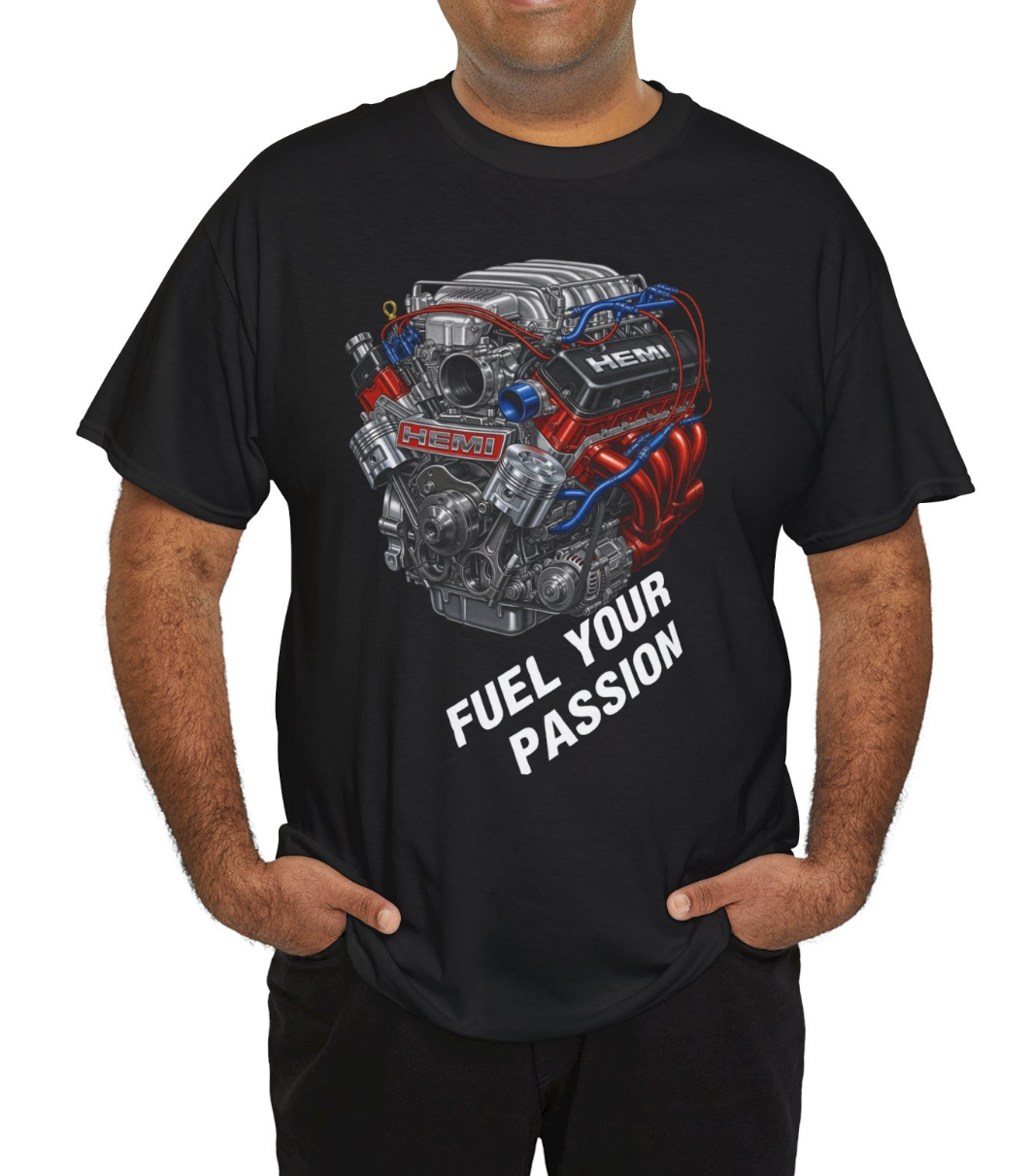 HEMI Men T-Shirt Mopar Fuel Your Passion Engine Graphic Crew Neck Tee New