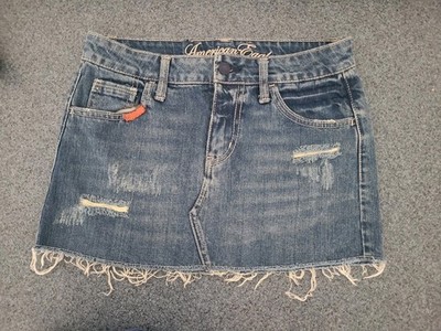 MK6 American Eagle Women's Cut Off Mini Jean Skirt Blue Size 0