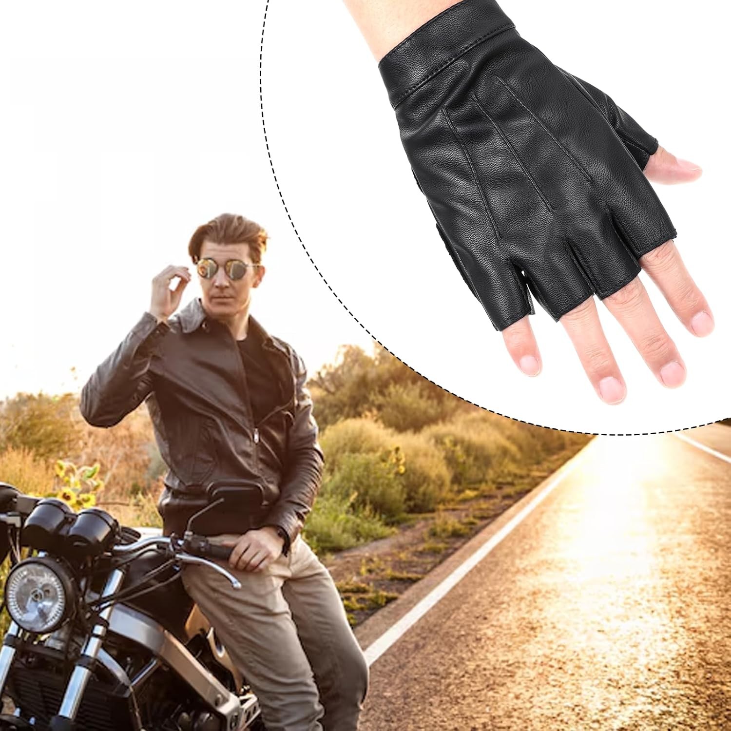 2× PU Leather Fingerless Driving Gloves Sport Half Finger Glove Unisex Gift US